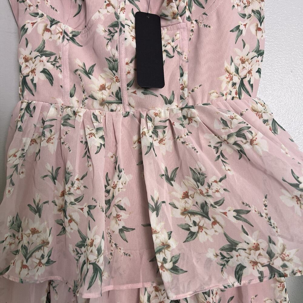 NWT VIGI Flourishing Shine Light Pink Floral Tiered Maxi Dress Sz L - Picture 8 of 16